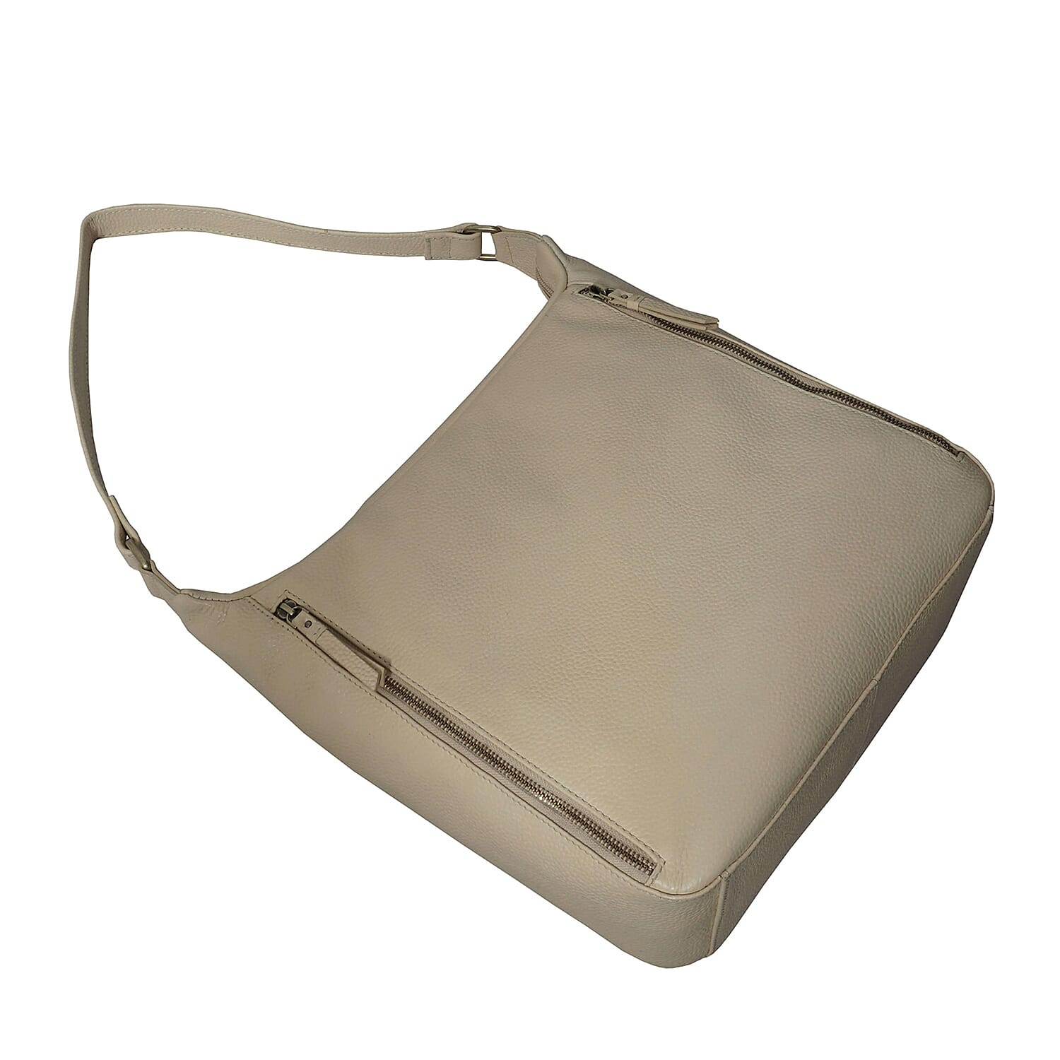 ASSOTS LONDON Pamela Genuine Pebble Grain Leather Hobo Shoulder Bag - Off White