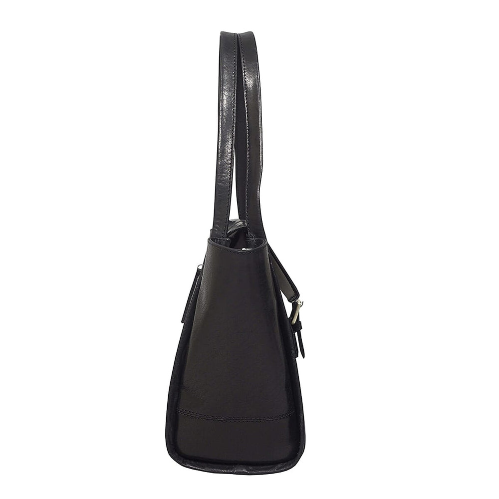 ASSOTS LONDON Swan Collection Premium Genuine Semi Vegetable Polished Leather Flap-Over Tote Bag - Black