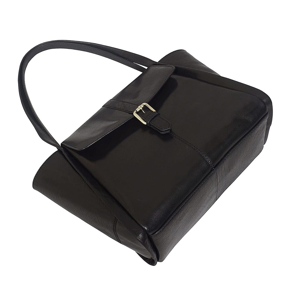 ASSOTS LONDON Swan Collection Premium Genuine Semi Vegetable Polished Leather Flap-Over Tote Bag - Black