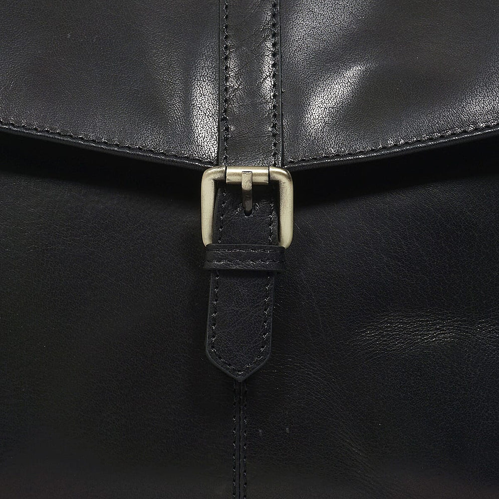 ASSOTS LONDON Swan Collection Premium Genuine Semi Vegetable Polished Leather Flap-Over Tote Bag - Black