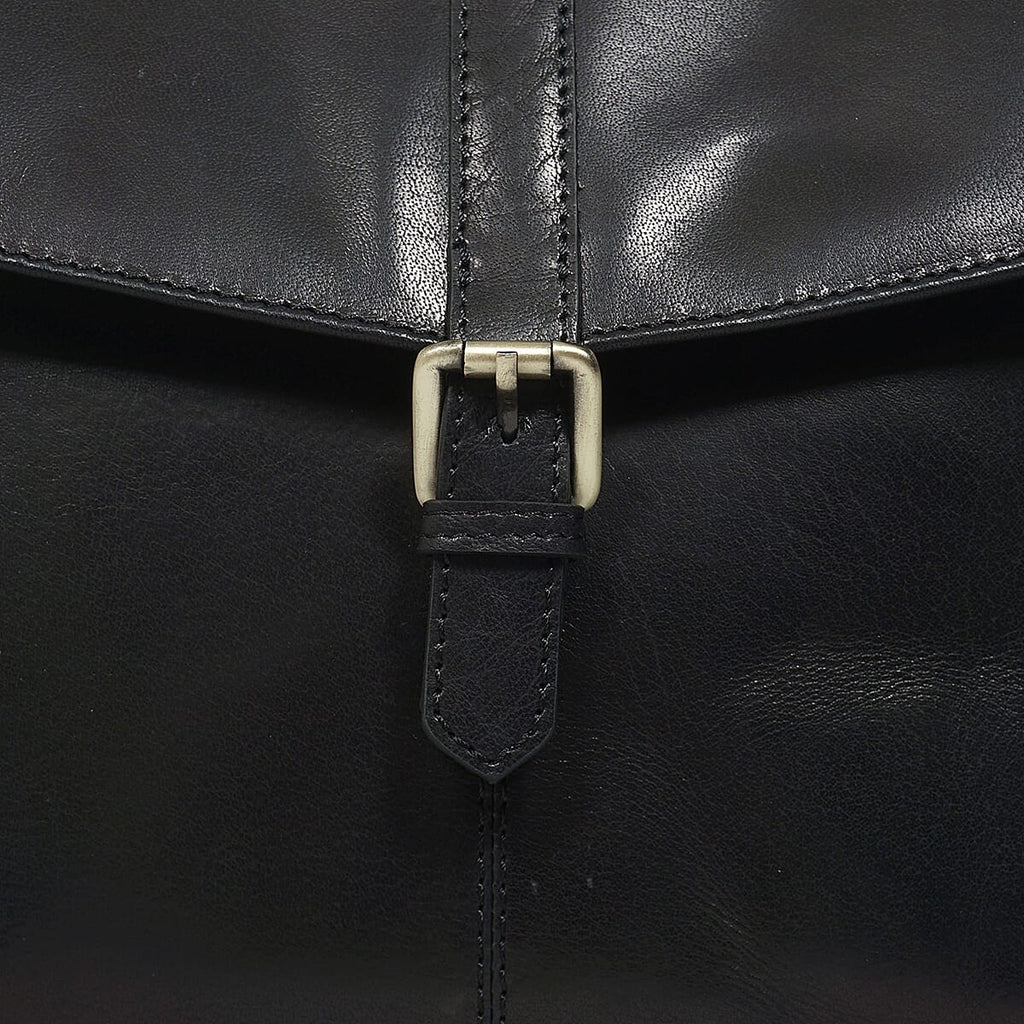 ASSOTS LONDON Swan Collection Premium Genuine Semi Vegetable Polished Leather Flap-Over Tote Bag - Black