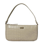 ASSOTS LONDON Zara 100% Genuine Leather Croc Embossed Handbag (Size 25x14x5 Cm) - Off White