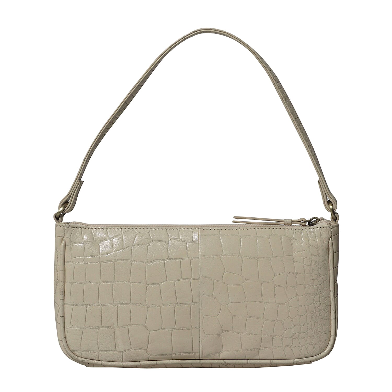 ASSOTS LONDON Zara 100% Genuine Leather Croc Embossed Handbag (Size 25x14x5 Cm) - Off White