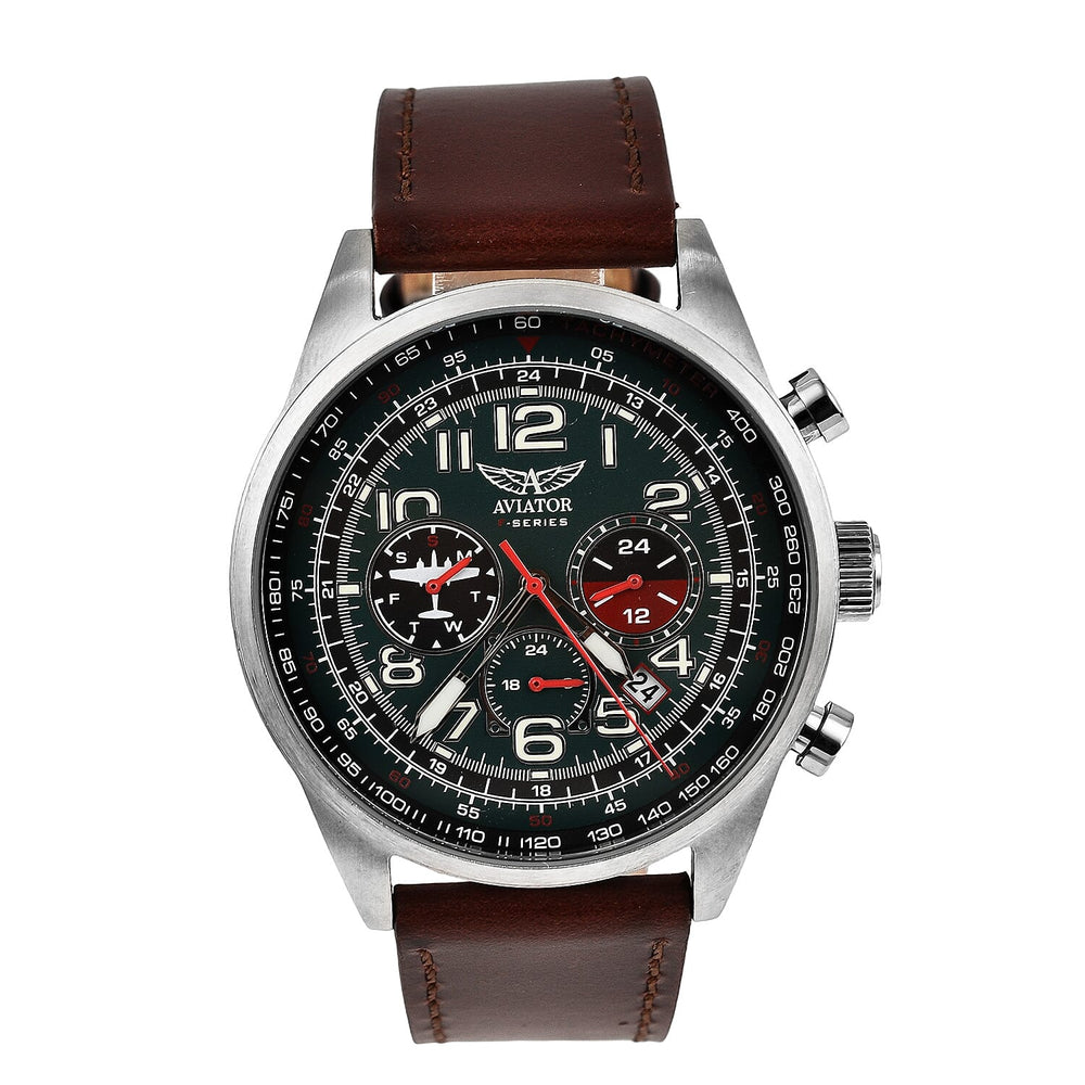 Limited Stock- One Time Closeout - AVIATOR 5 ATM Water Resistant Mens Watch with Brown Leather Strap