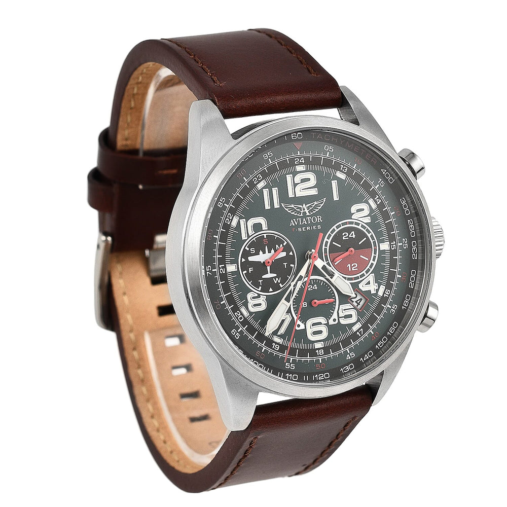Limited Stock- One Time Closeout - AVIATOR 5 ATM Water Resistant Mens Watch with Brown Leather Strap