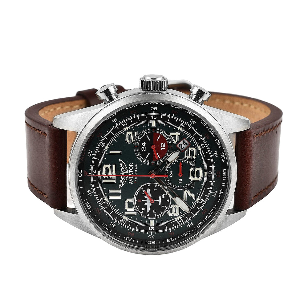 Limited Stock- One Time Closeout - AVIATOR 5 ATM Water Resistant Mens Watch with Brown Leather Strap