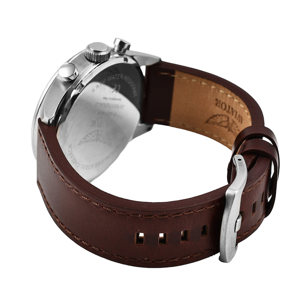 Limited Stock- One Time Closeout - AVIATOR 5 ATM Water Resistant Mens Watch with Brown Leather Strap