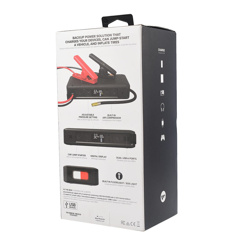 Mophie Powerstation Go Rugged Air Compressor, USB Power Charger And Battery Starter (15000 mAH Battery Included) - Black