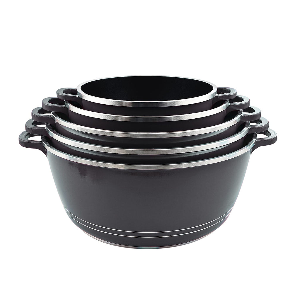 10 Piece Set - Pan and Lid Set, Ceramic non-stick, Die-cast (32cm, 30cm, 28cm, 24cm, 20cm) - Grey