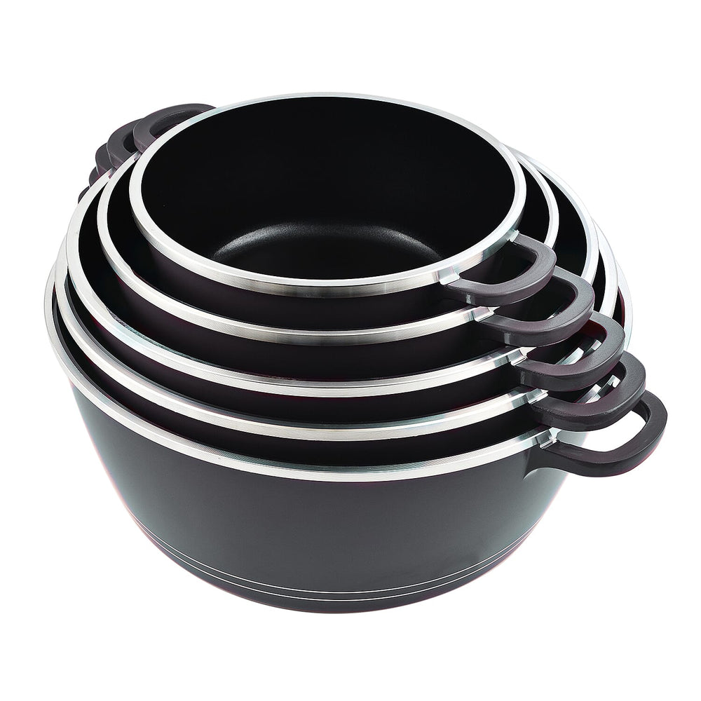 10 Piece Set - Pan and Lid Set, Ceramic non-stick, Die-cast (32cm, 30cm, 28cm, 24cm, 20cm) - Grey