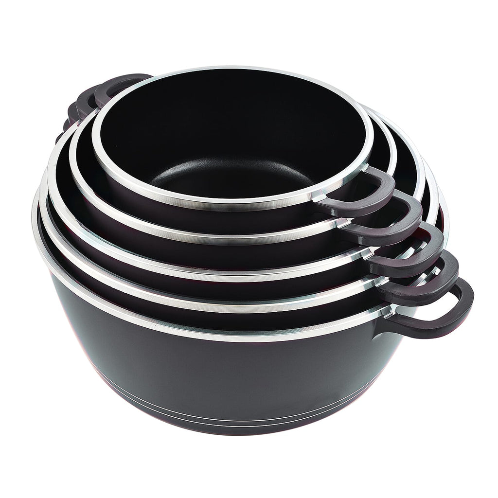 10 Piece Set - Pan and Lid Set, Ceramic non-stick, Die-cast (32cm, 30cm, 28cm, 24cm, 20cm) - Grey