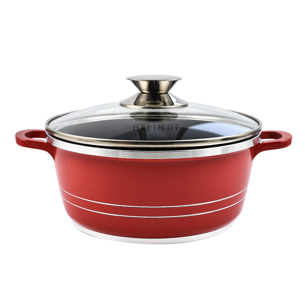 Last in Stock Deal-10 Piece Set - Pan and Lid Set, Ceramic non-stick, Die-cast (32cm, 30cm, 28cm, 24cm, 20cm) - Red