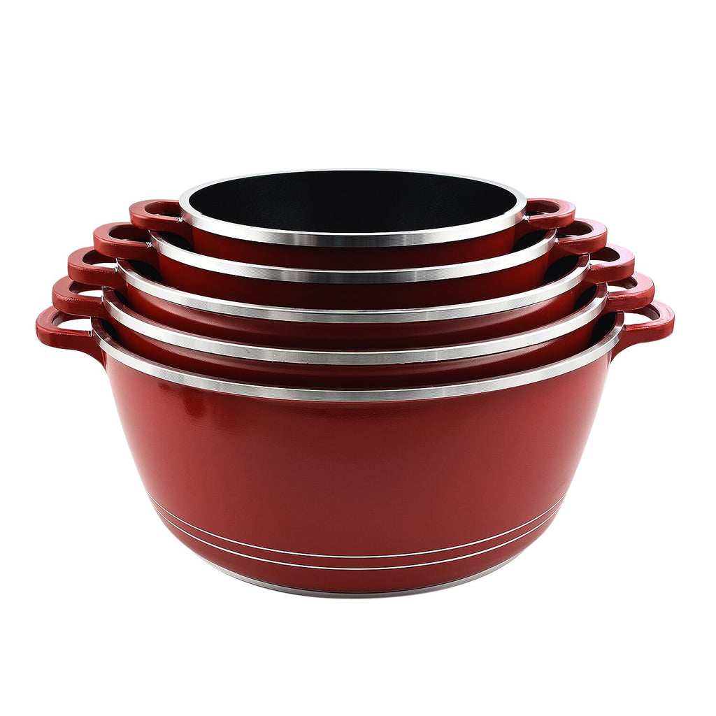 Last in Stock Deal-10 Piece Set - Pan and Lid Set, Ceramic non-stick, Die-cast (32cm, 30cm, 28cm, 24cm, 20cm) - Red