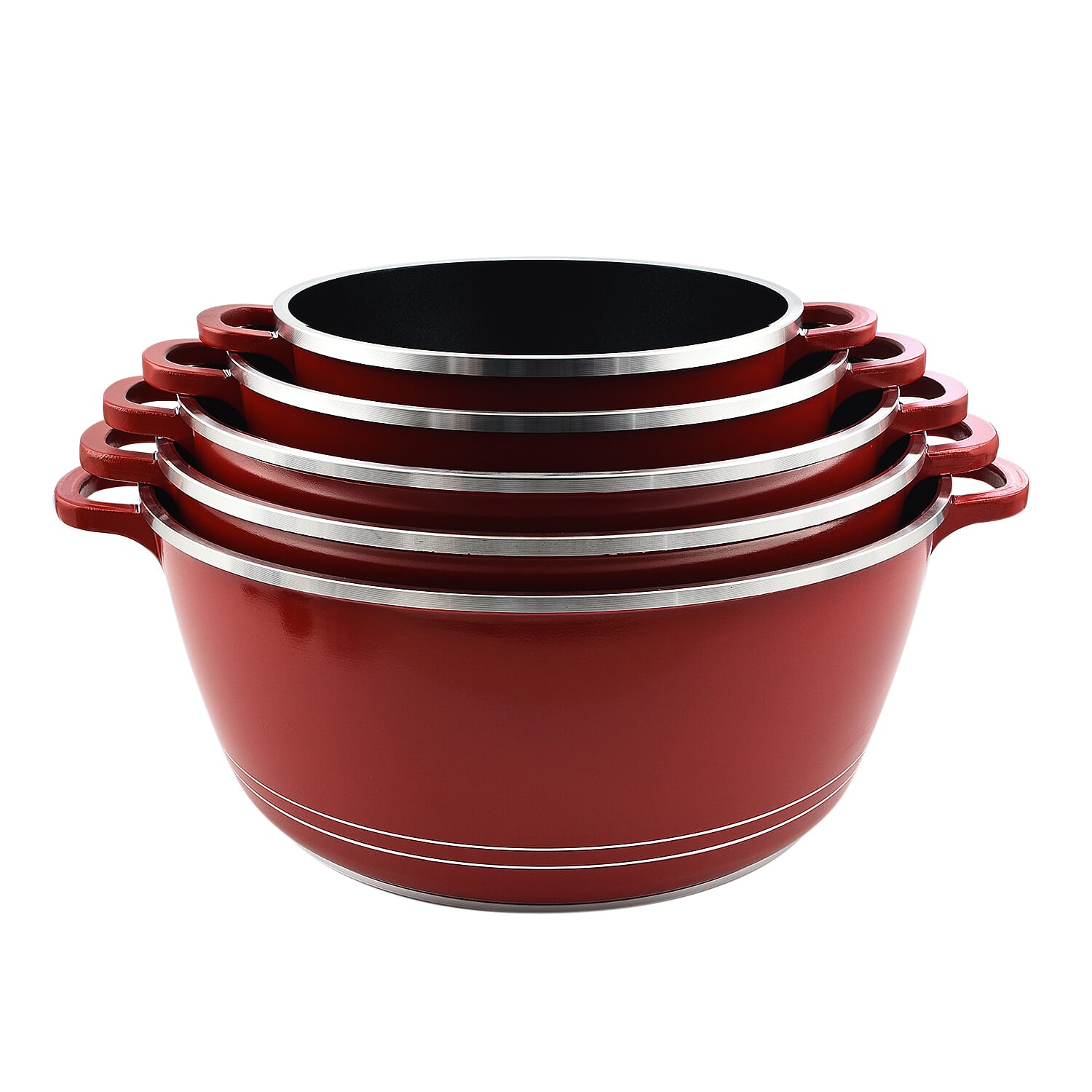 Last in Stock Deal-10 Piece Set - Pan and Lid Set, Ceramic non-stick, Die-cast (32cm, 30cm, 28cm, 24cm, 20cm) - Red