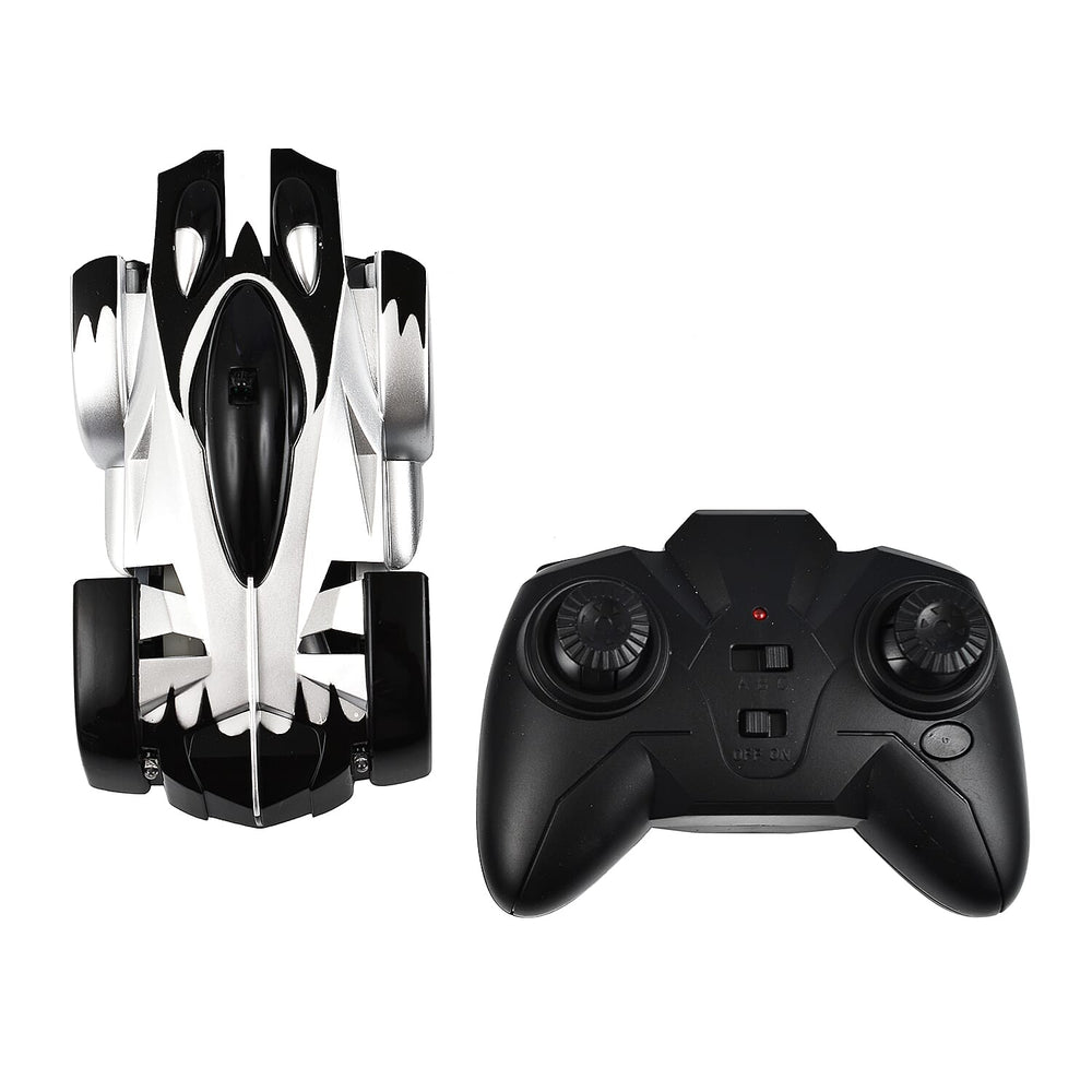 CHENBAI Remote Control Rechargeable Wall Climbing Toy Car with 360 Degree Rotation & LED Lights - Black & White