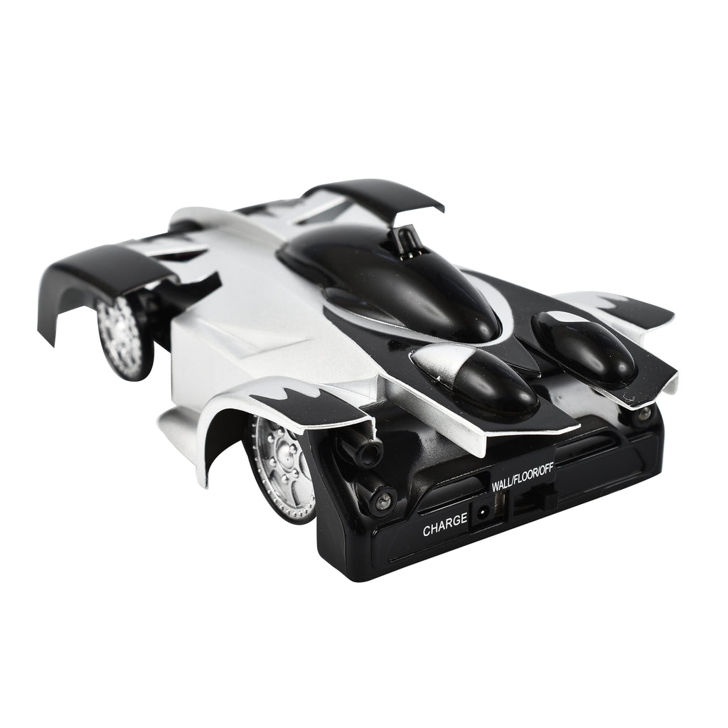 CHENBAI Remote Control Rechargeable Wall Climbing Toy Car with 360 Degree Rotation & LED Lights - Black & White