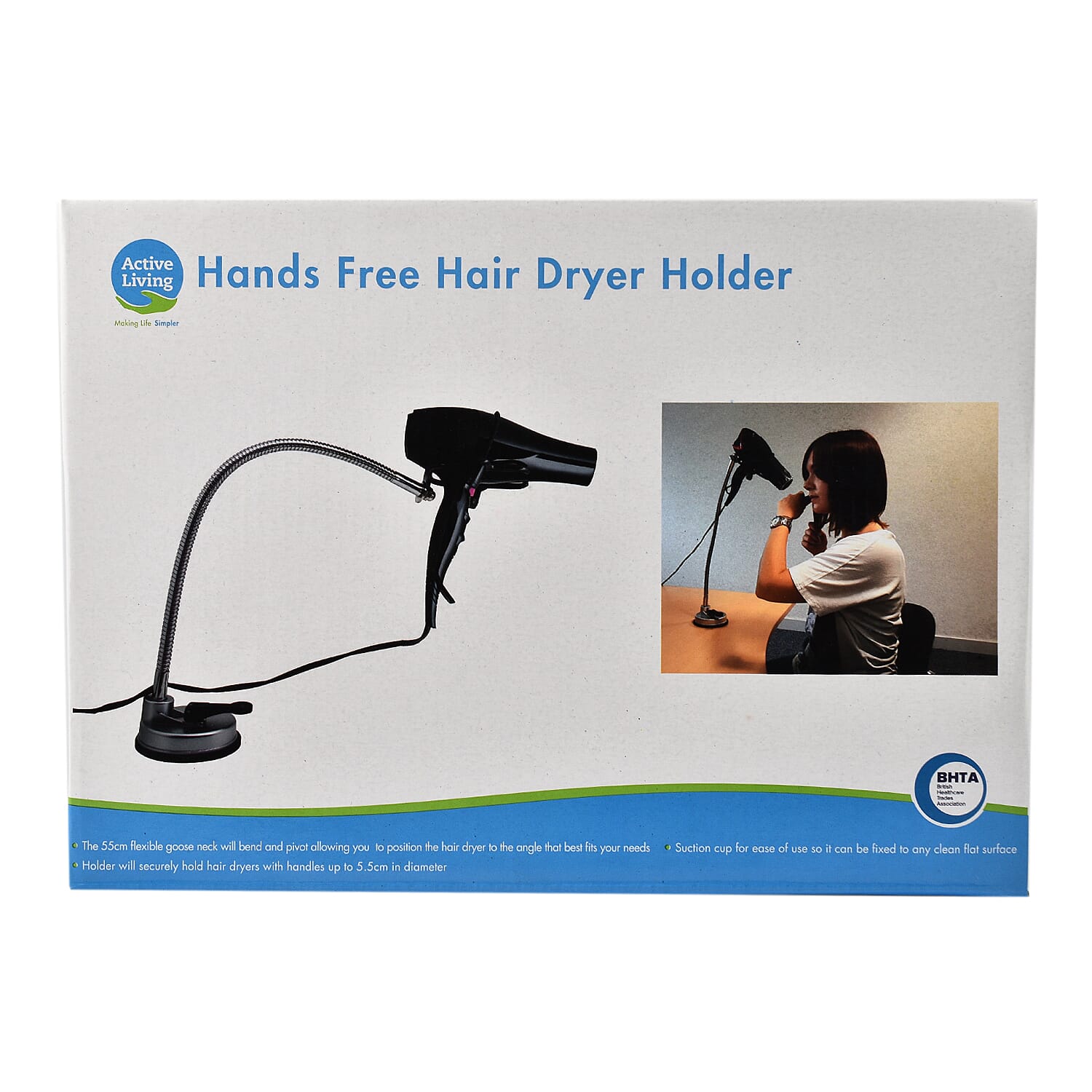 Hands Free Hair Dryer Holder with Suction Mounting (Hair Dryer Not Included)