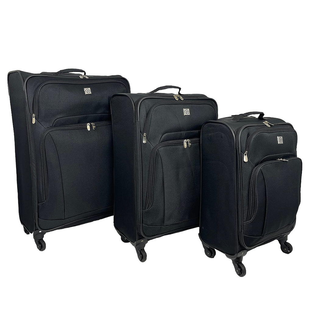 Set of 3 Soft Shell Luggage Suitcase with 360 Degree Spinner Wheels (31, 26 & 22 Inch) - Black