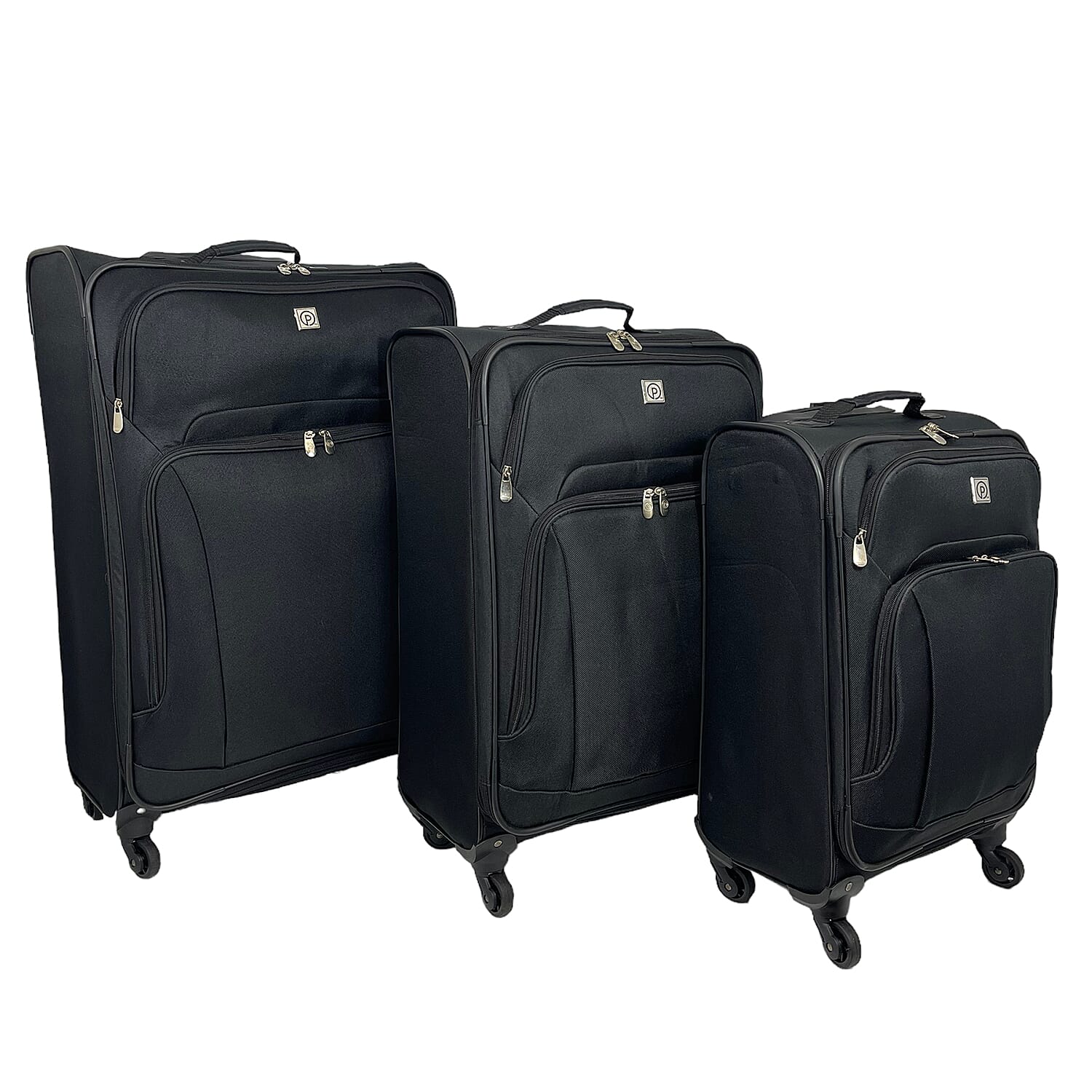 Set of 3 Soft Shell Luggage Suitcase with 360 Degree Spinner Wheels (31, 26 & 22 Inch) - Black