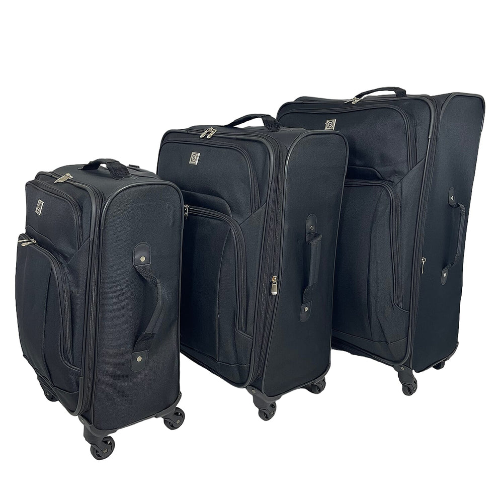 Set of 3 Soft Shell Luggage Suitcase with 360 Degree Spinner Wheels (31, 26 & 22 Inch) - Black