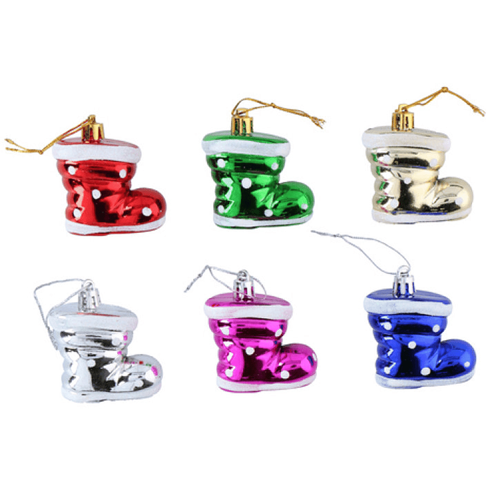 Set of 6 Christmas Hanging Santa Boots Ornament - Multi