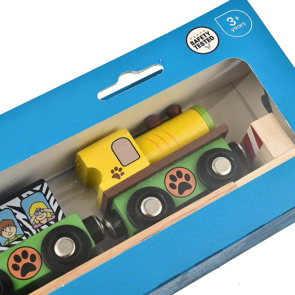 Safari Wooden Train (3 Carriages, 2 Track Pieces - a Buffer) - Multi