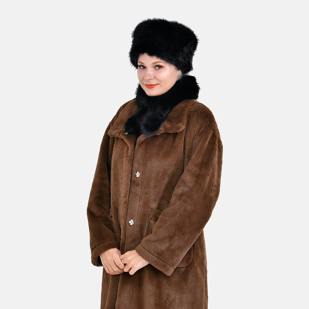 Set of 2 Faux Fur Hat with Scarf - Black