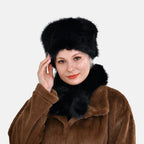 Set of 2 Faux Fur Hat with Scarf - Black