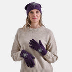 2 Piece Cashmere Set- Crystal Pattern Hat and Gloves - Purple