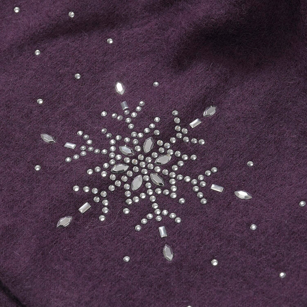2 Piece Cashmere Set- Crystal Pattern Hat and Gloves - Purple
