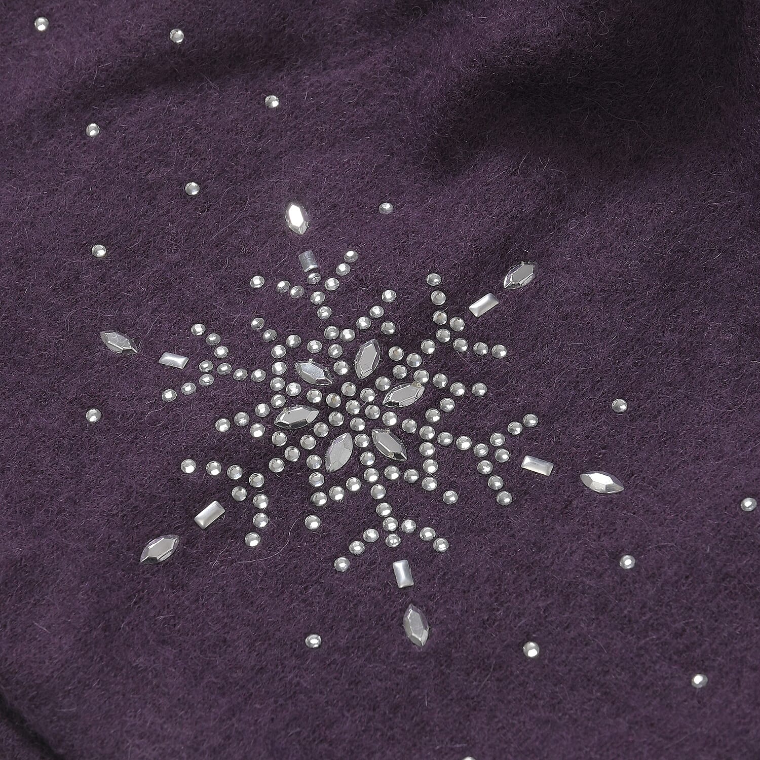 2 Piece Cashmere Set- Crystal Pattern Hat and Gloves - Purple