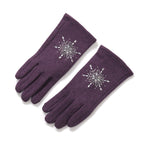 2 Piece Cashmere Set- Crystal Pattern Hat and Gloves - Purple