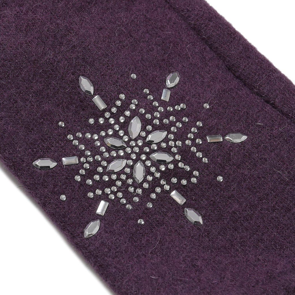 2 Piece Cashmere Set- Crystal Pattern Hat and Gloves - Purple