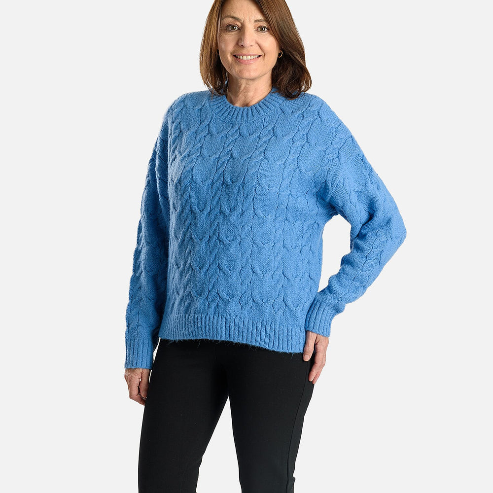 Cable Knit Acrylic Jumper (Size L) - Blue