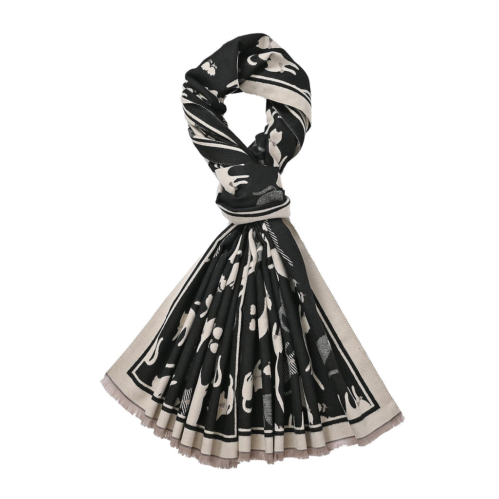 Closeout Deal Super Soft Cat Print Shawl - Black & Beige