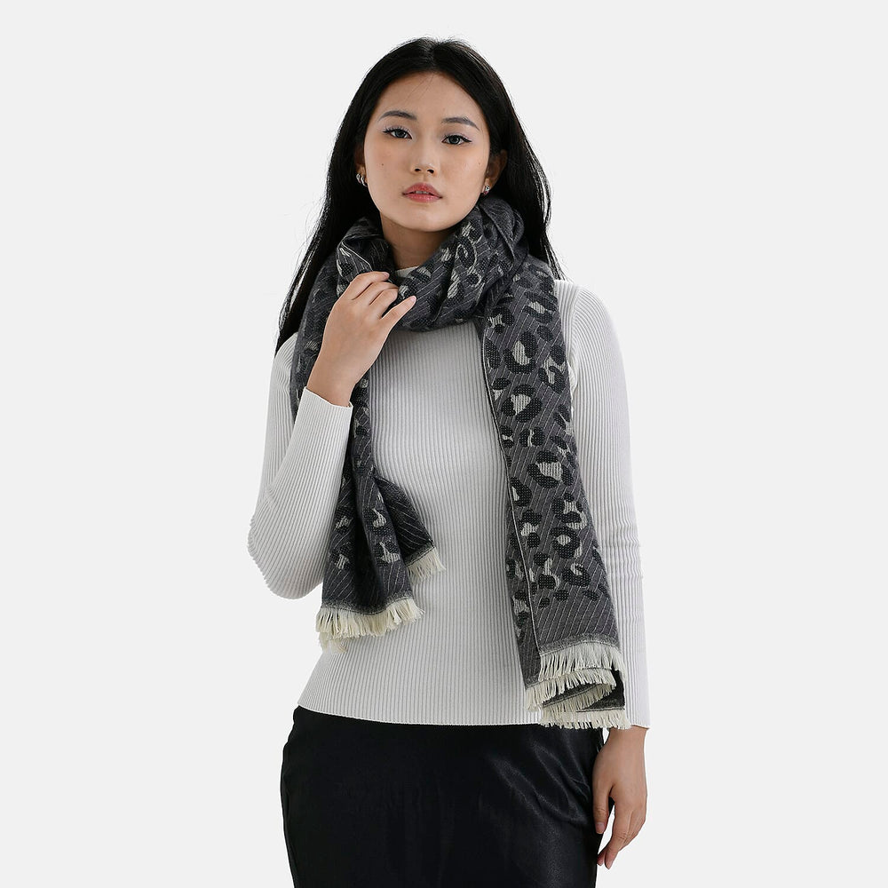 Closeout Deal Super Soft Leopard Print Shawl - Dark Grey