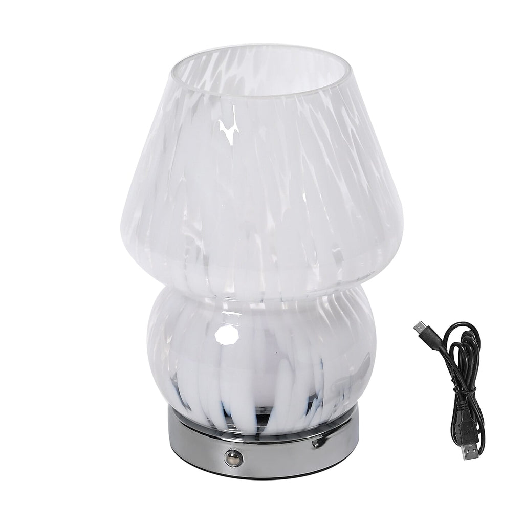 Adorable Mushroom Shaped Touch Control Rechargeable LED Glass Mushroom Table Lampwith 3 Light Modes - Droplet
