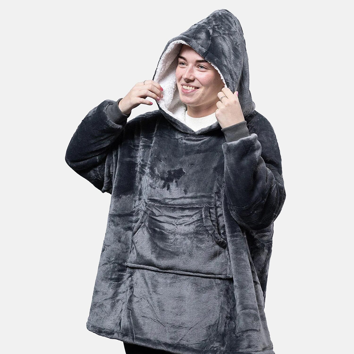 Closeout Deal- Adult Oversized Double layer  Hoodie Blanket (One Size) - Charcoal