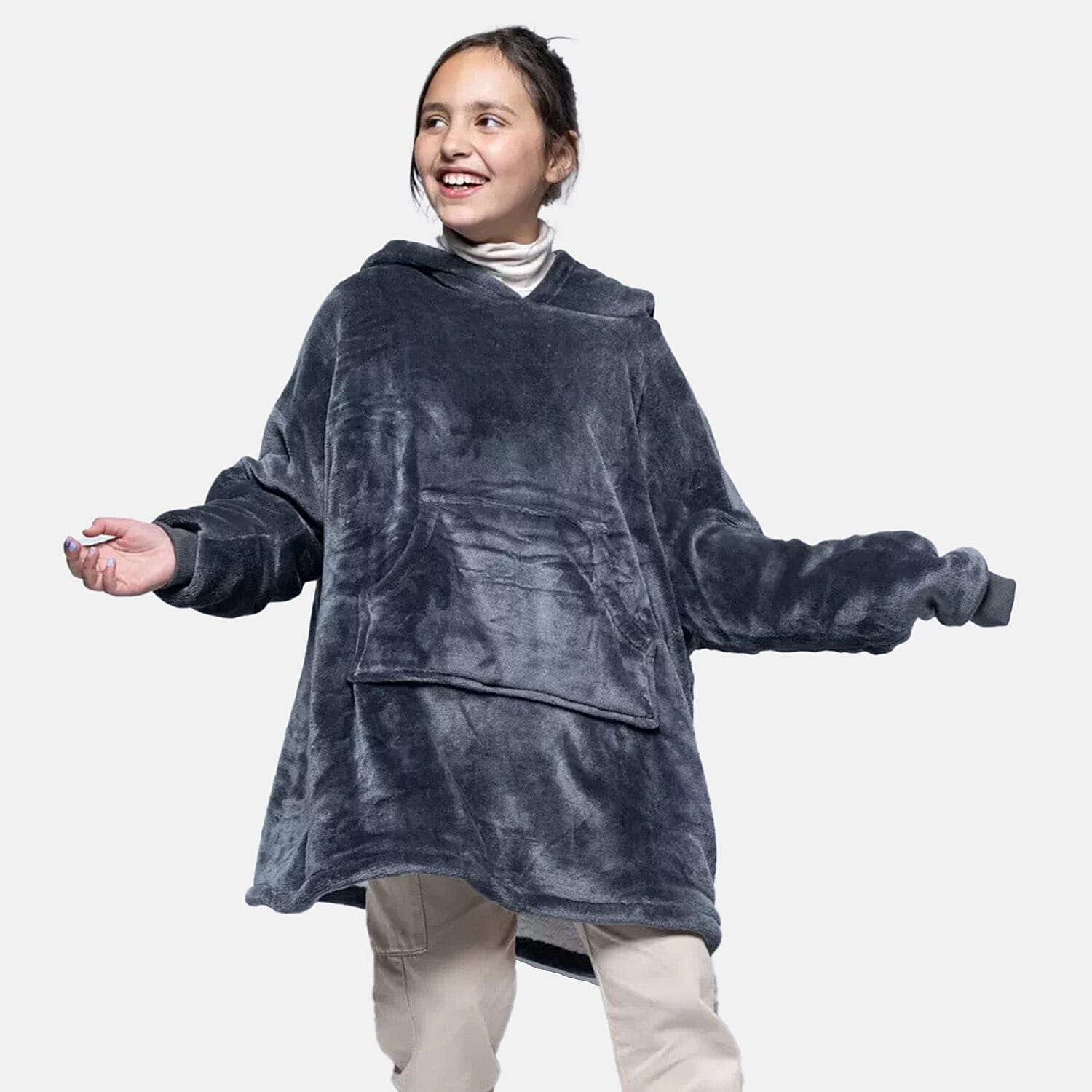 Closeout Deal- Adult Oversized Double layer  Hoodie Blanket (One Size) - Charcoal