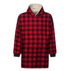 Adult Oversized Fully Sherpa-Lined Blanket Hoodie With Pockets (One Size upto 30) - Red - Black Check