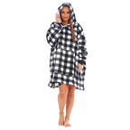 Adults Buffalo Oversized Fully Sherpa-Lined Blanket Hoodie With Pockets (One Size) - White - Black Check