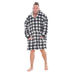 Adults Buffalo Oversized Fully Sherpa-Lined Blanket Hoodie With Pockets (One Size) - White - Black Check