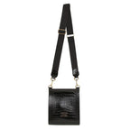Alice Wheeler London Bloomsbury Vegan Leather Croc Pattern Crossbody Bag - Adjustable Strap & Bee Insignia - Black