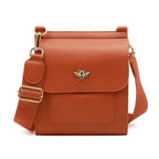 Alice Wheeler London Bloomsbury Vegan Leather Crossbody Bag - Adjustable Strap & Bee Insignia - Tan