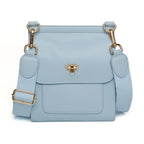 Alice Wheeler London Bloomsbury Vegan Leather Crossbody Bag - Adjustable Strap & Bee Insignia - Pastel Blue