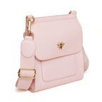 Alice Wheeler London Bloomsbury Vegan Leather Crossbody Bag - Adjustable Strap & Bee Insignia - Pastel Pink