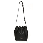 Alice Wheeler Vegan Leather Bucket Shoulder Bag with Drawstring & Bee Emblem - Black