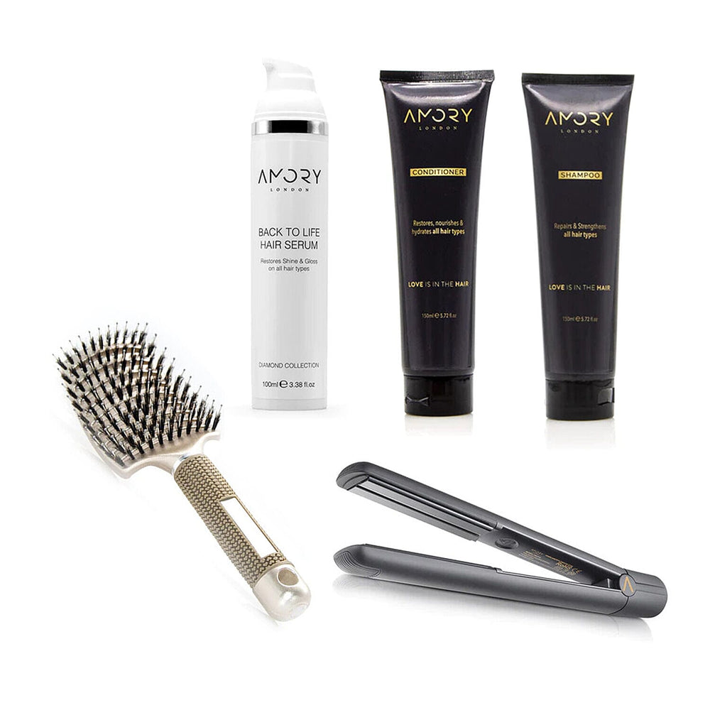 Amory Infrared  Straightener Black with FREE Shampoo, Conditioner, Serum and Brush