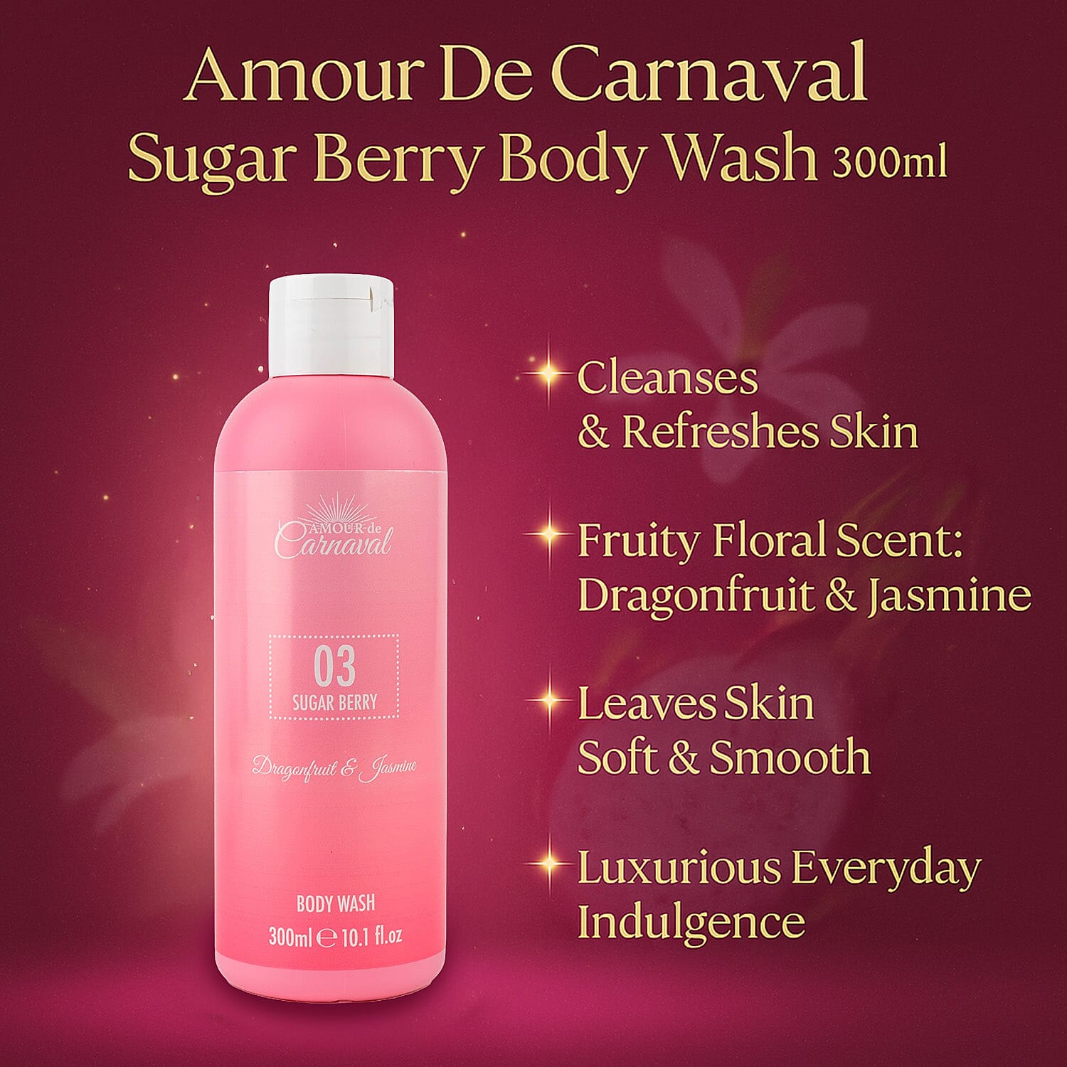 Laurelle Amour De Carnaval - Sugar Berry Luxurious 3 Piece Gift Set (300mL Body Wash, 100mL Body Mist, 240mL Body Lotion) - Dragonfruit & Jasmine Scent