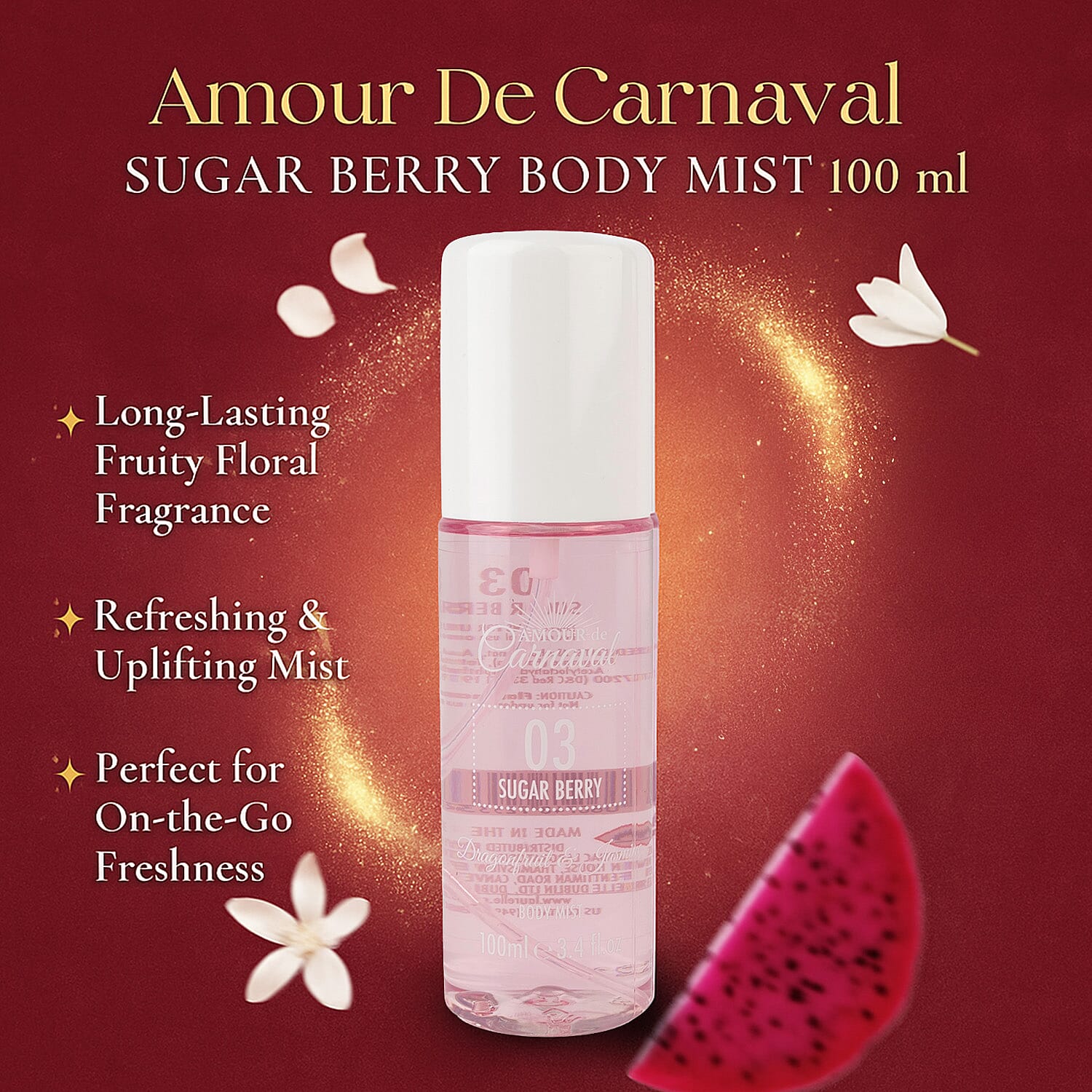 Laurelle Amour De Carnaval - Sugar Berry Luxurious 3 Piece Gift Set (300mL Body Wash, 100mL Body Mist, 240mL Body Lotion) - Dragonfruit & Jasmine Scent